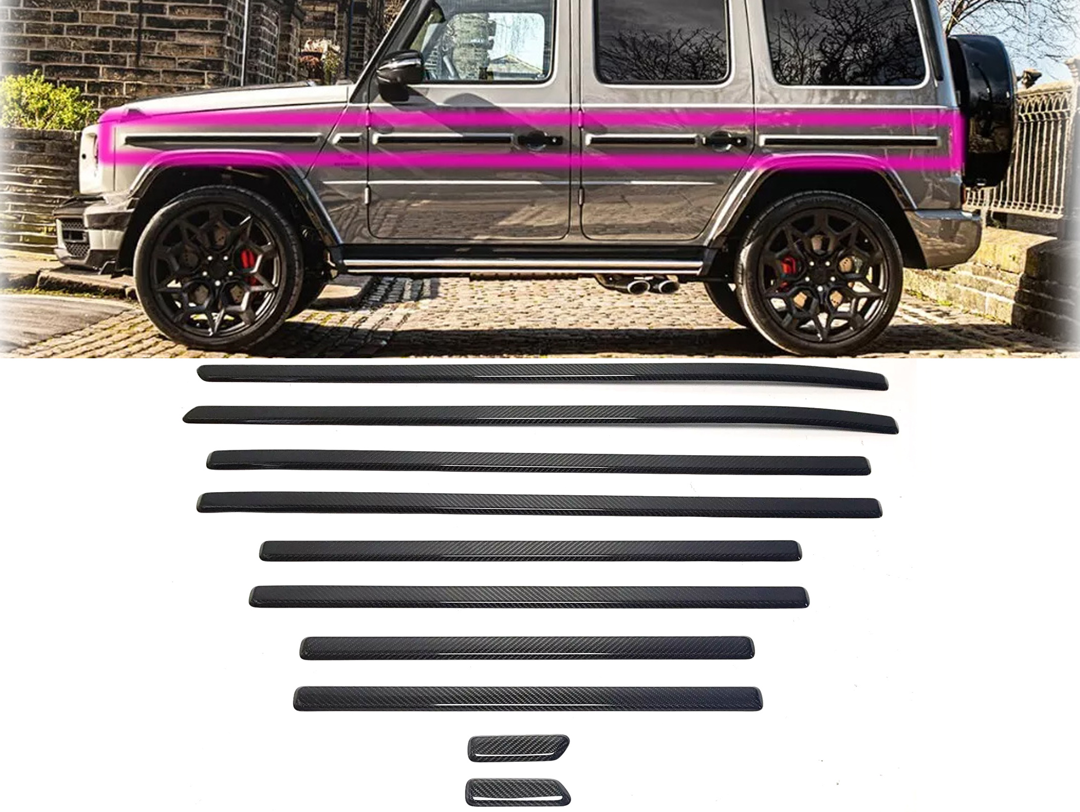 Carbon Fiber Side Moldings for Mercedes-Benz G-Class G-Wagon W463A 10 pcs
